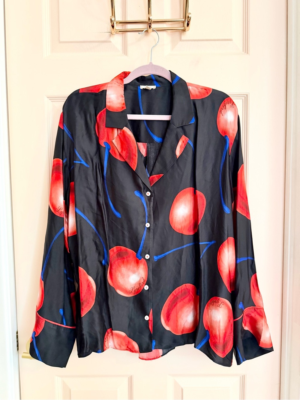 NWOT cherry print lyrebird button up